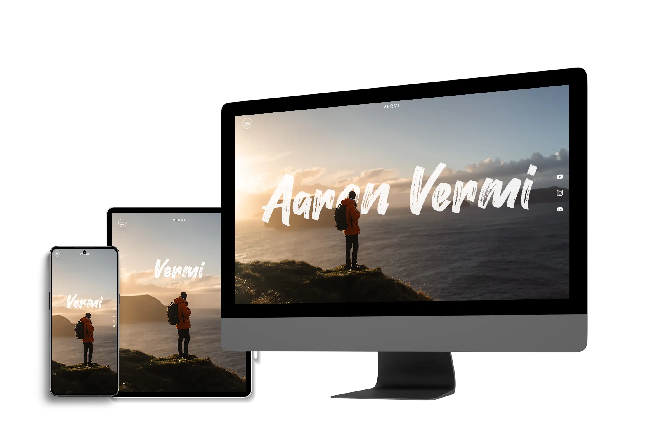 Three devices with different screen sizes showing the same web design
