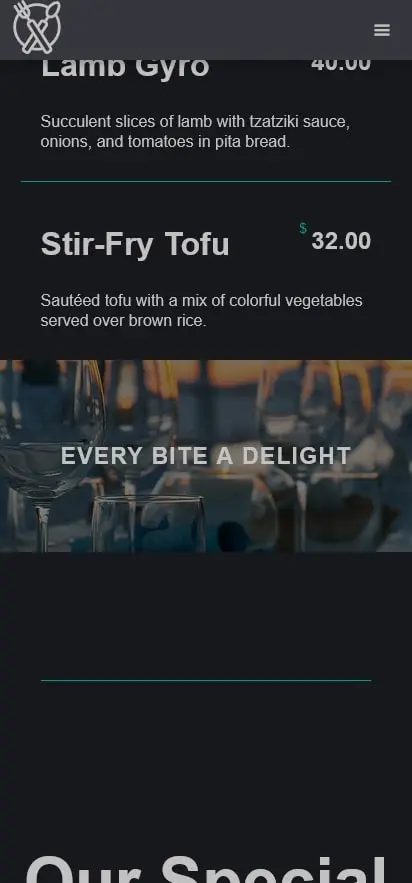 Ein preview of the restaurant2 layout's menu