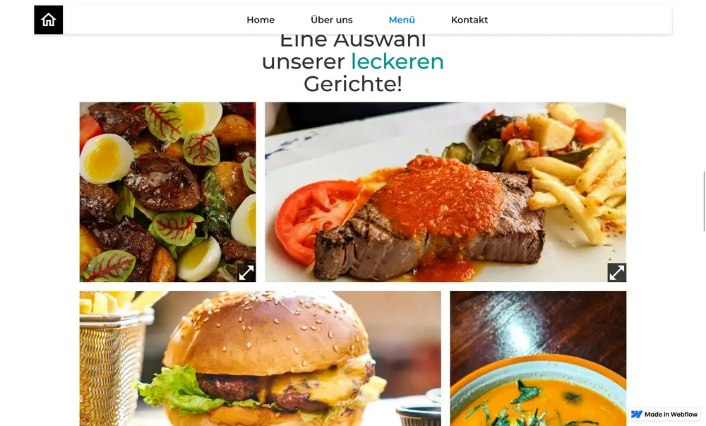 Ein preview of the restaurant layout's menu